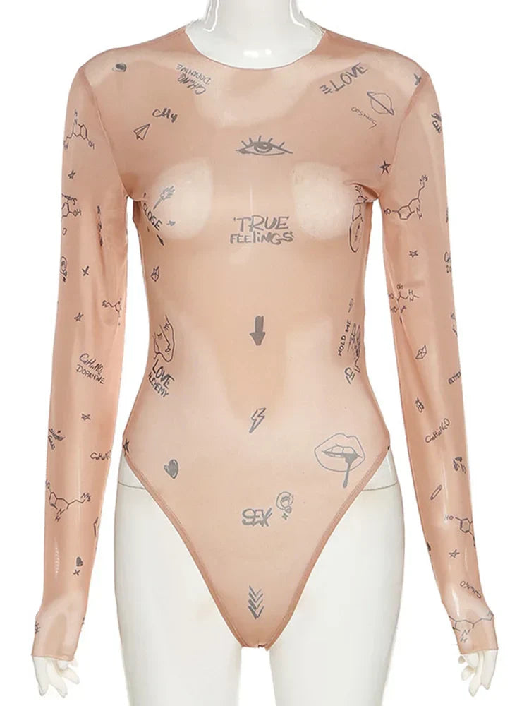 JANELLA™ – Modern Print Mesh Bodysuit