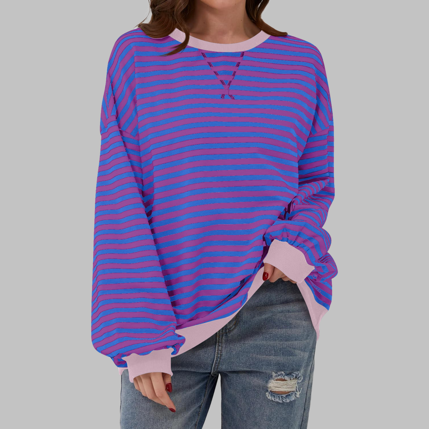 LUKA™ - Casual Long Sleeve Round Neck Striped Sweatshirt
