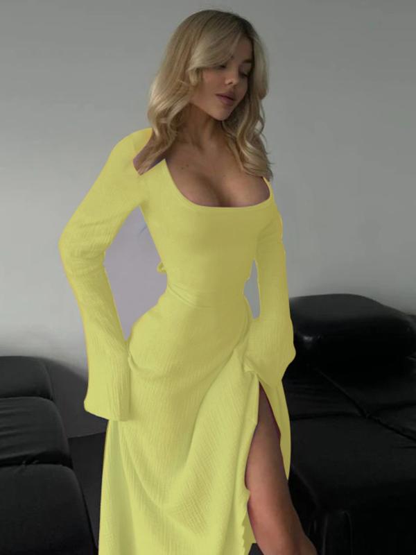 ERIN™ - Sophisticated Lace-Up Tie Back Flounce Sleeve A-Line Long Dress