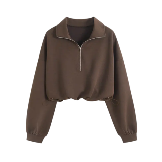 ISOLENE™ – Comfortable Half-Zip Drawstring Cropped Sweatshirt