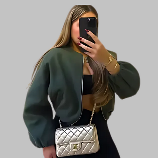 DHANE™ - Chic Long Sleeve Zipper Crop Top Jacket