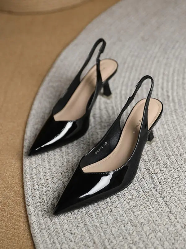 AMIRA™ - Women’s PU Leather Slingback Heels Simple Solid Color Pointed Toe Pumps
