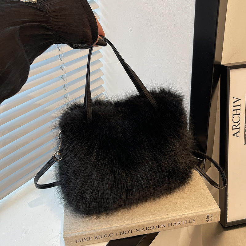 LIZZIE™ - Fashionable Imitation Fur Small Handbag with Grip Handle & Shoulder Strap